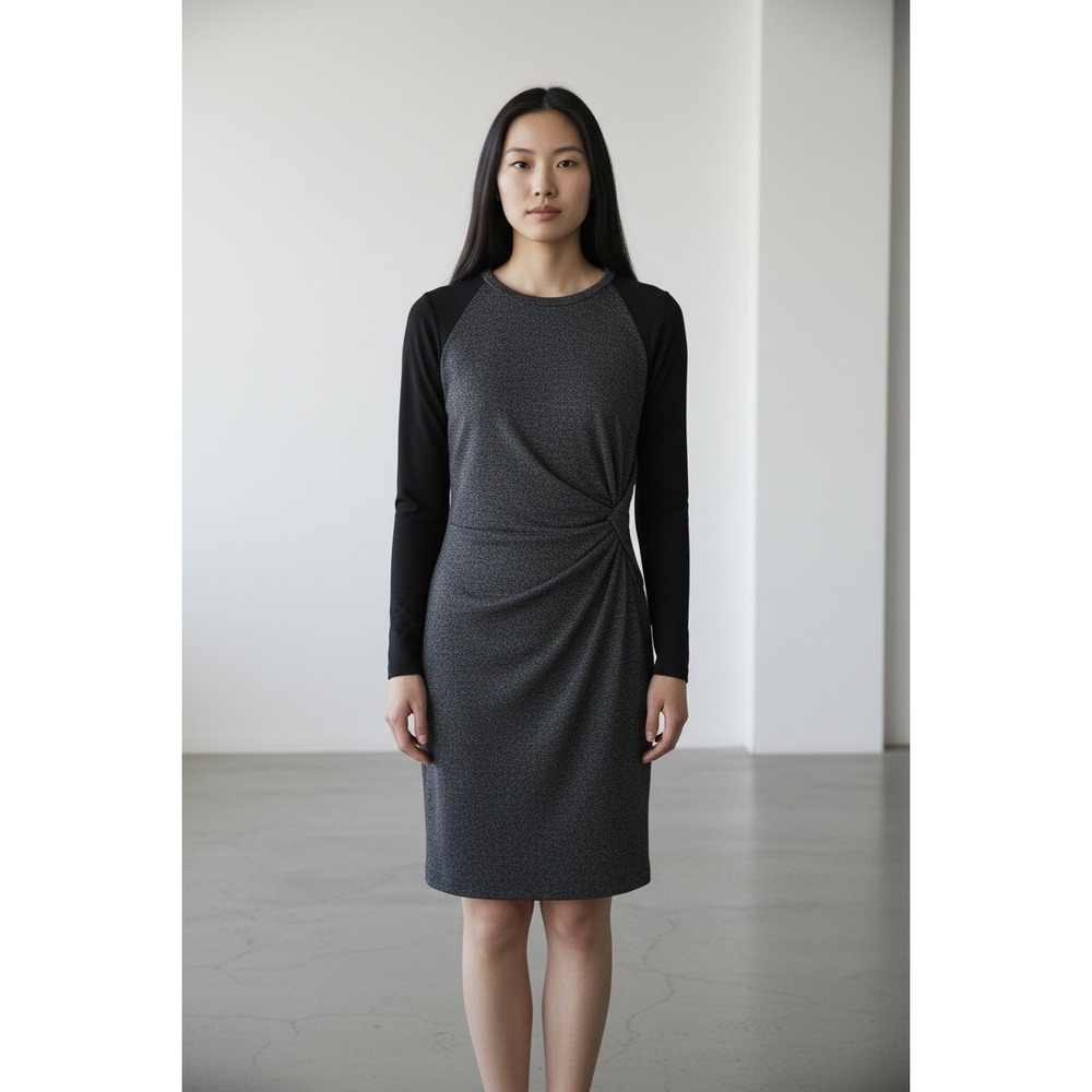 MaxMara Wool Silk Blend Ruched Hip Tweed Long Sleeve Career‎ Dress - 2